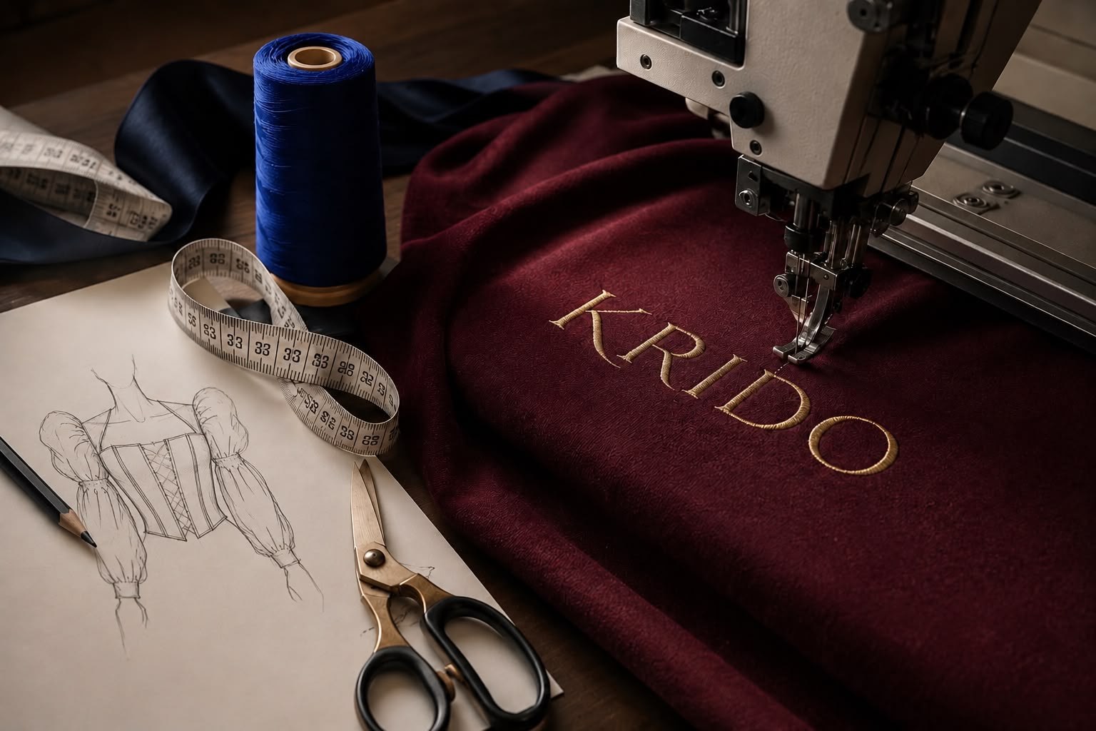 KRIDO — zlatni vez na burgundy tkanini